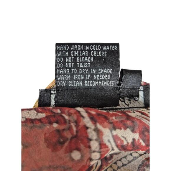 Tess Studio 100% Silk Sheer Blouse & Camisole Gold Red Print  Ruffle Neck Sz 10 - Picture 5 of 10